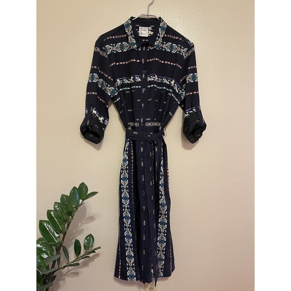 Finley Jeanette Taos in Navy Blue Western Horse Embroidered Shirt Dress - Picture 3 of 10